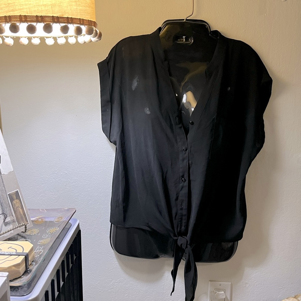 Forever21 sheer chiffon button down tie front blouse